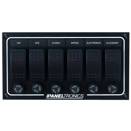 Paneltronics Waterproof Dc 6 Position Lighted Rocker & Fuse 9960012B